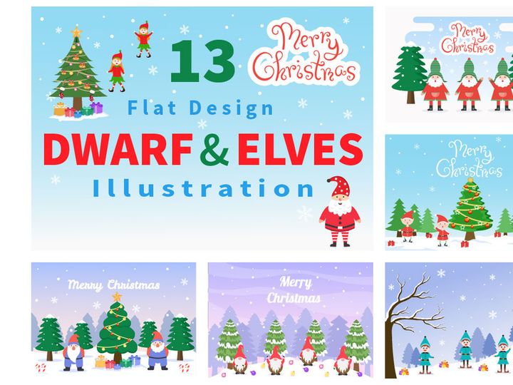 13 Merry Christmas Cute Cartoon Dwarf Vector