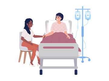 Woman visiting ill friend at hospital semi flat color vector characters preview picture