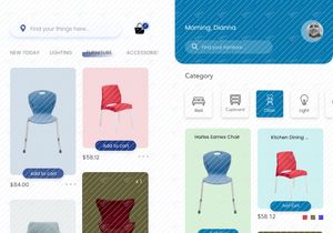 Konsep layar Beranda dengan 2 opsi untuk aplikasi Furnitur