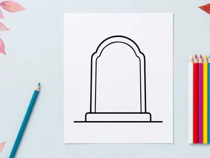 Bingkai lengkungan Halloween minimalis untuk dekorasi pesta menyeramkan. Desain gerbang garis hitam untuk undangan dan kerajinan.