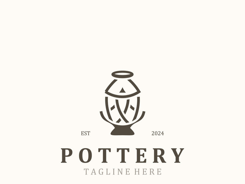 Pottery logo design handmade, creative traditional mug craft concept inspiration nature workshop