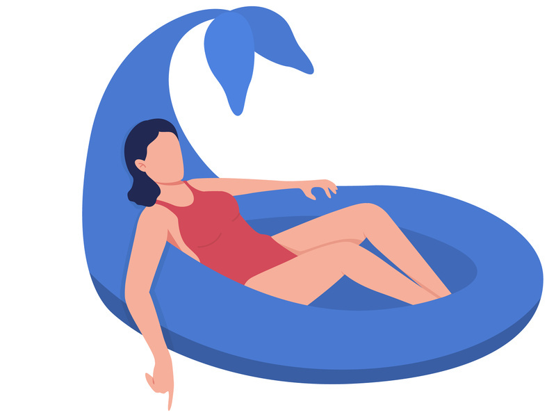 Swimming with dolphin pool float flat color vector faceless character