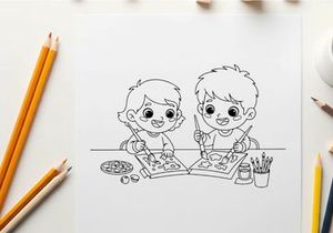 Two kids eating pizza vector illustration flat design
