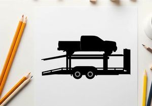 Silhouette of a car on a trailer against a white background