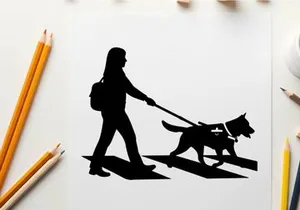 Silhouette of a woman walking her dog on a leash outdoors