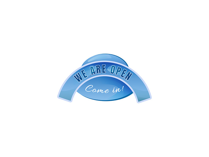 Come in we are open blue vector board sign illustration