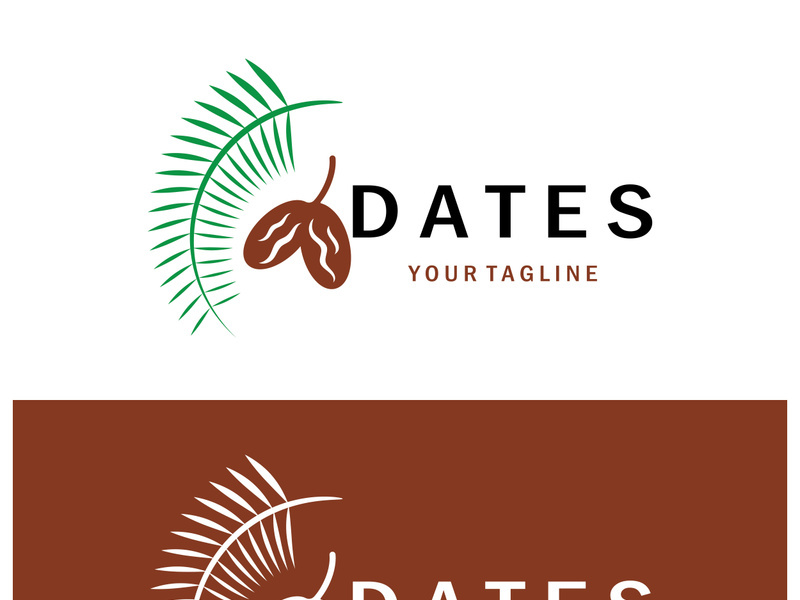 Date palm fruit plant logo design with leaves,seeds and date palm tree isolated background exotic organic plant.