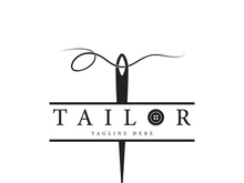 Tailor logo icon illustration template combination of buttons for clothes, thread and sewing machine, for clothing product design