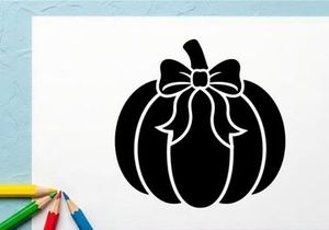 Calabaza negra de Halloween con moño para decoración de otoño y festividades