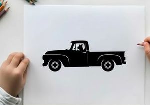 Silhouette of a classic pickup truck with a single cab