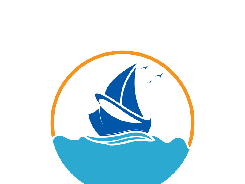 Sailboat boat on sea ocean wave with logo design simple ship