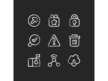Easy to use interface creation process chalk white icons set on black background preview picture