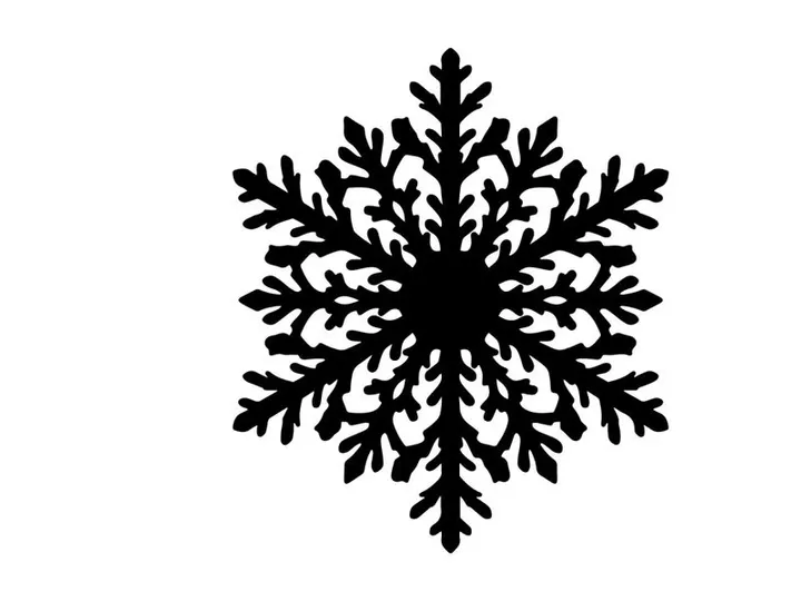 Black snowflake silhouette isolated on white background for Christmas design elements.