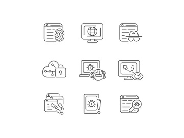 Online behavior monitoring linear icons set preview picture