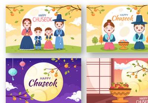 17 Happy Chuseok Day Cartoon Illustration