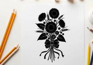 Silhouette of a bouquet of flowers and foliage