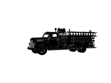 Vintage fire truck silhouette against white background preview picture
