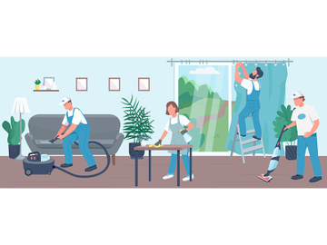 Home cleaning flat color vector illustration preview picture