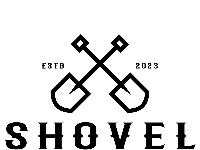 Shovel logo for agriculture, excavation,building, mining foundation. gardening vector set design with leaves