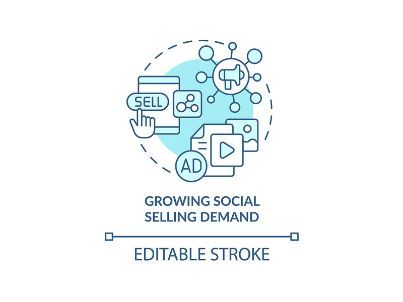 Growing social selling demand turquoise concept icon