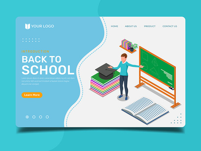 Back to school with teacher teaching in the board - Landing page illustration template
