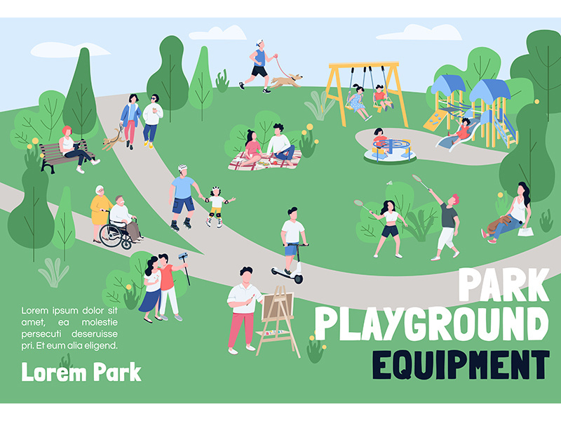 Park playground equipment banner flat vector template