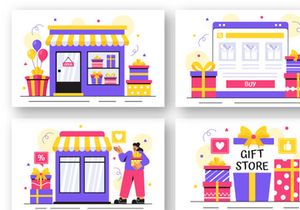 11 Gifts Store Vector Illustration