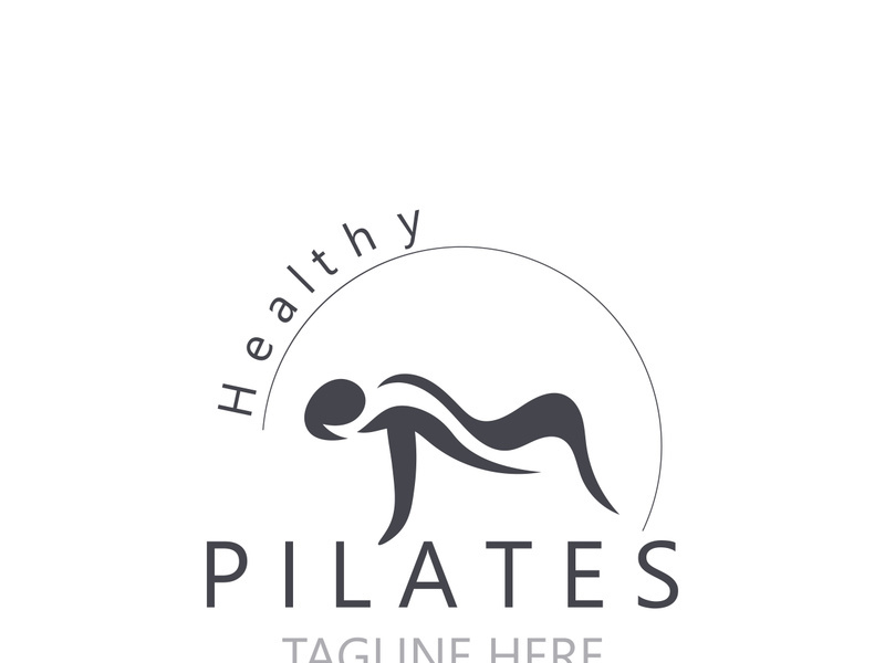 Abstract Pilates Logo, Yoga identity body balance vector monoline Design Template. wellness lifestyle