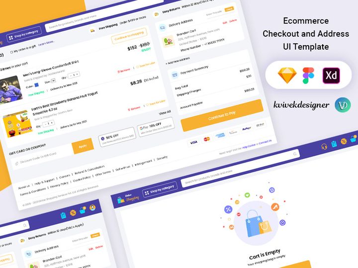 Ecommerce Online Shopping Cart Checkout and address Website Template