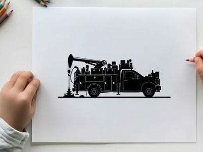 Silhouette of a utility truck with aerial lift equipment