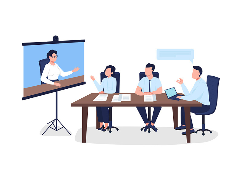 Professionals on business meeting flat color vector faceless character