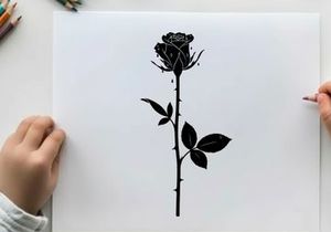 Silhouette of a single rose flower on a stem