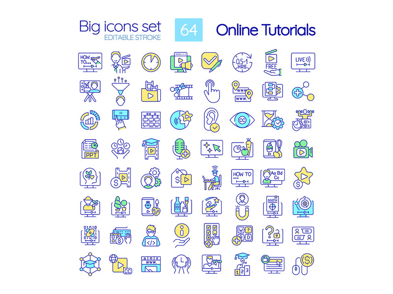 Online tutorials RGB color icons set