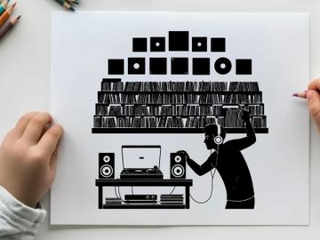 Silhouette of a dj in a home studio setup silhouette preview picture