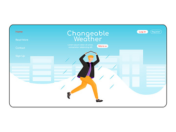 Changeable weather landing page flat color vector template preview picture