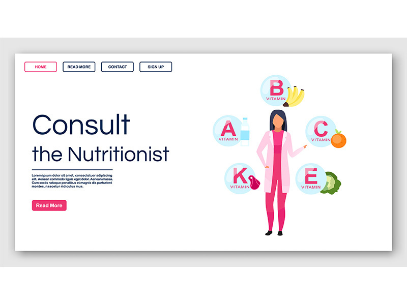 Consulting nutritionist landing page vector template