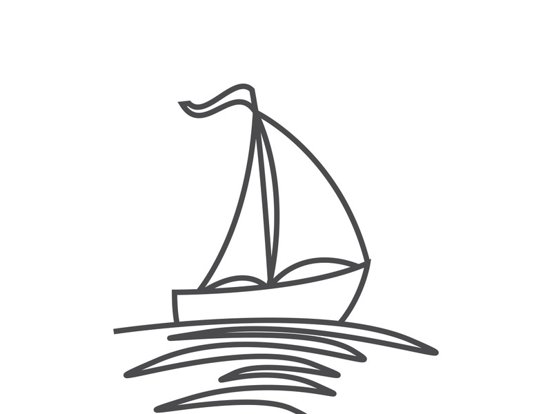 Sailboat boat on sea ocean wave with logo design simple ship