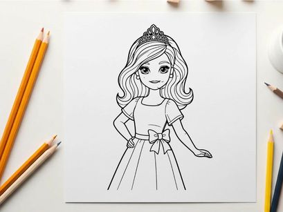 Princess girl in white dress crown vector illustration