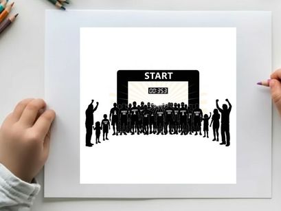 Silhouette of people at the start line of a race or marathon