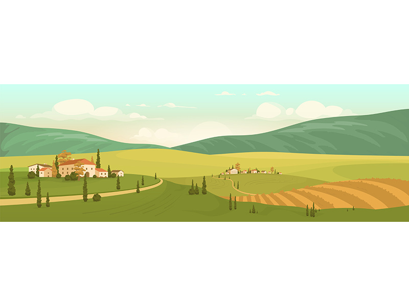 Autumn natural scenery flat color vector illustration