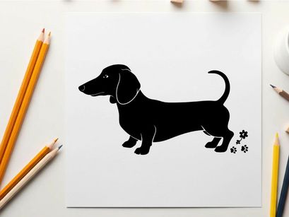 Black silhouette of a dachshund dog standing still