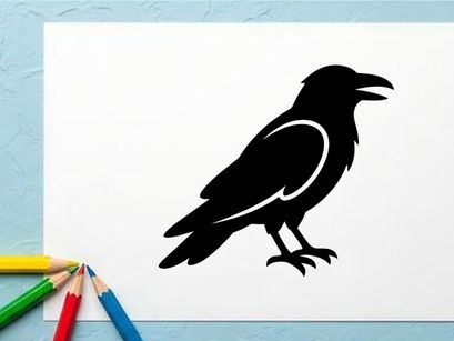 Silhouette of a Crow or Raven on White Background for Nature or Bird Themes