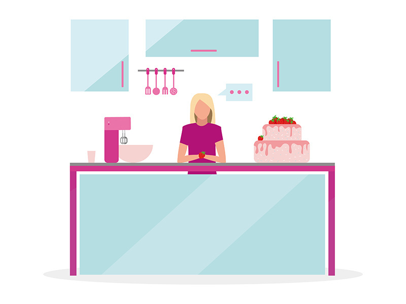 Blond woman broadcasting cooking show semi flat color vector character