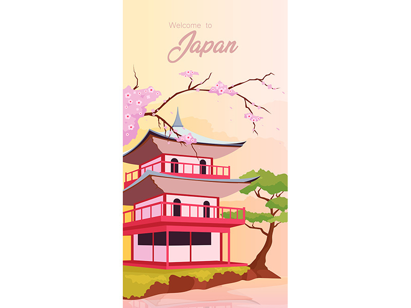 Japanese temple poster flat vector template
