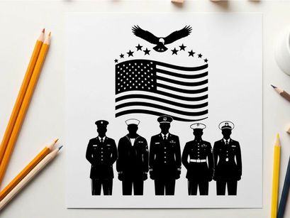 American military silhouette with flag and eagle emblem