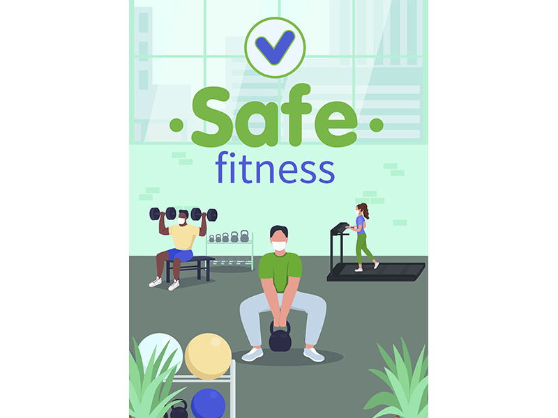 Safe fitness poster flat vector template