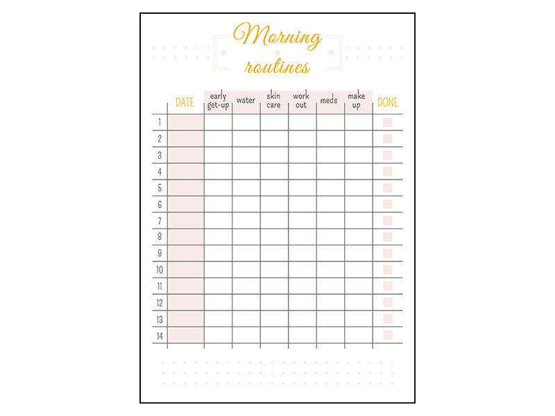 Daily routine calendar minimalist planner page design