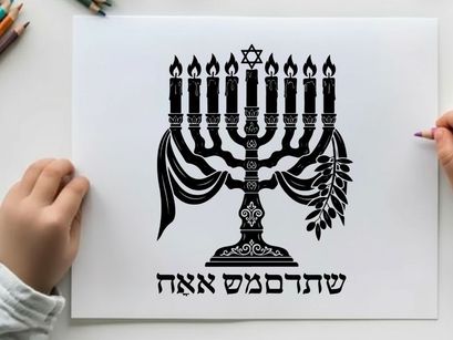 Hanukkah menorah silhouette with hebrew text and star of david