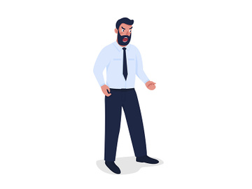 Angry bearded man in suit semi flat color vector character preview picture