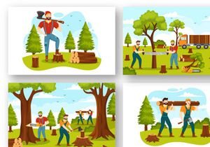 16 Chopping Timber and Cutting Tree Illustration